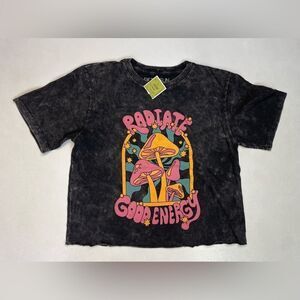 Fifth Sun Radiate Good Energy Mushroom Crop Graphic T-shirt Women Small NWT